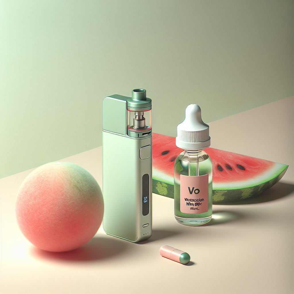 Pod вейп з рідиною арбуз мята на м'якому пастельному фоні