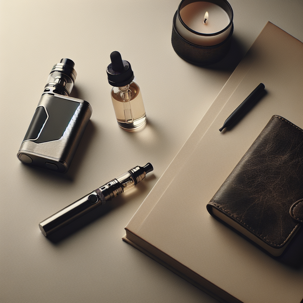 стильний вейп-пристрій з рідиною для вейпінгу на простому фоні, візуалізація задоволення та відпочинку