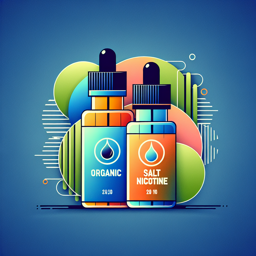 Експериментальні рідини вейпа на органічному та солевому нікотині, яскраві кольори, інноваційний стиль.