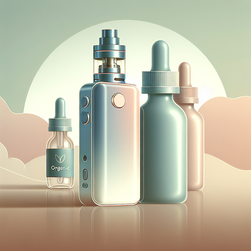 Мінімалістичне зображення вейп-пристрою з органічними рідинами на спокійному фоні