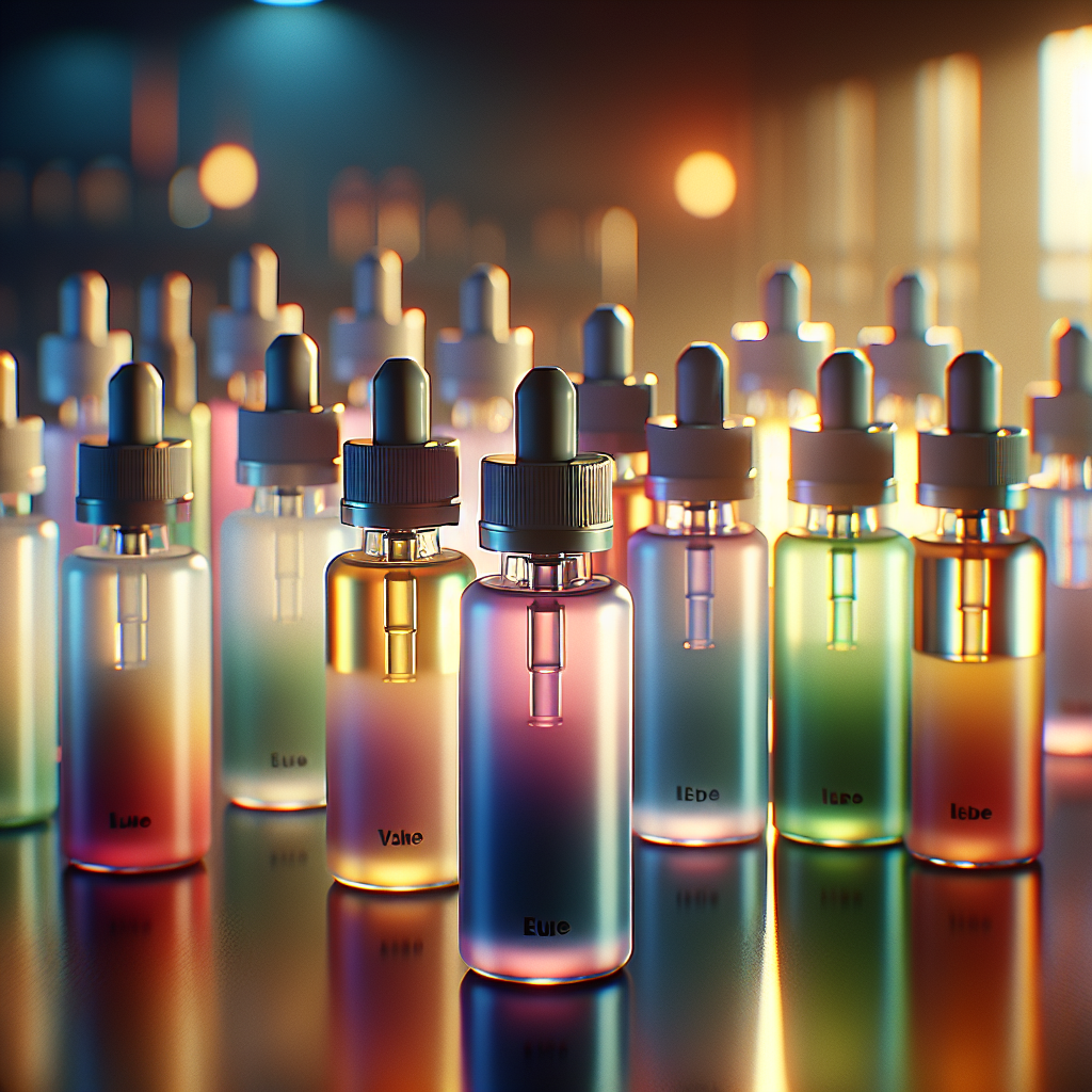 бокали з рідиною для вейпів різних смаків на м'якому фоні