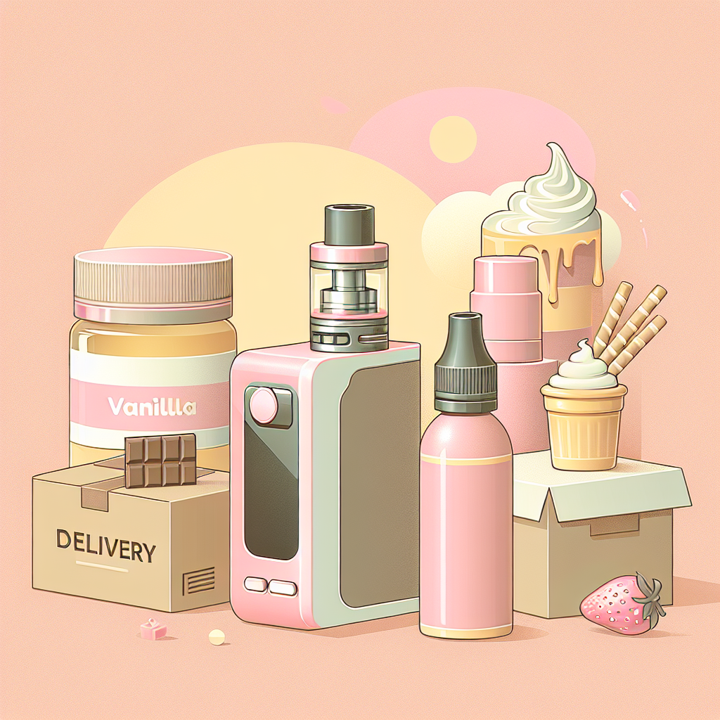 жидкость для вейпа з десертними смаками та доставкою, вейп-девайс на абстрактному фоні