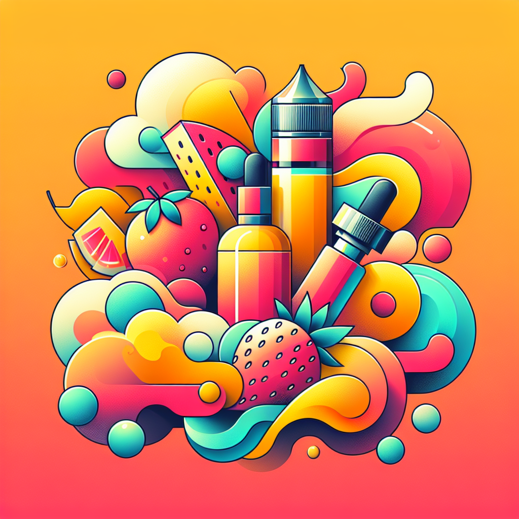 Відображення фруктових смаків рідин для вейпа, кольорова абстракція, стильний дизайн.