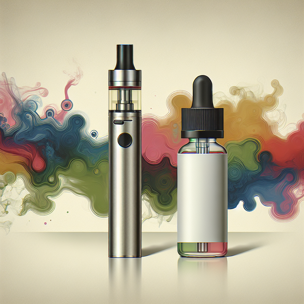 ілюстрація вейпа з кольоровою пляшкою рідини, мінімалістичний стиль