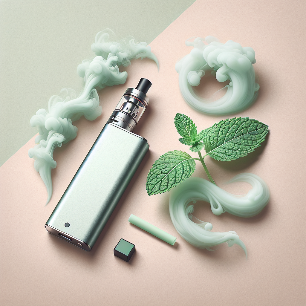вейп-пристрій з м'ятним листом та димом, свіжий смак солевої рідини для вейпа