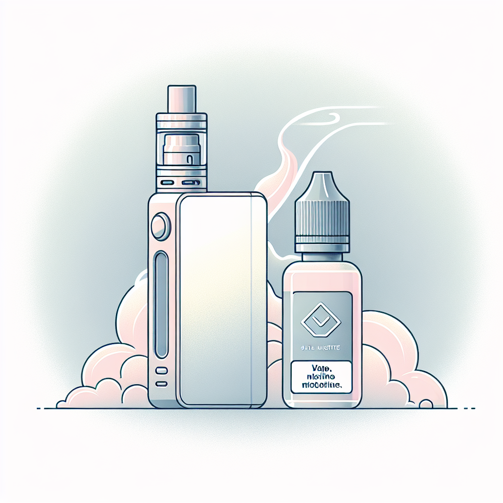 Сучасний вейп-прилад з пляшкою якісної рідини на солевому нікотині на м'якому фоні