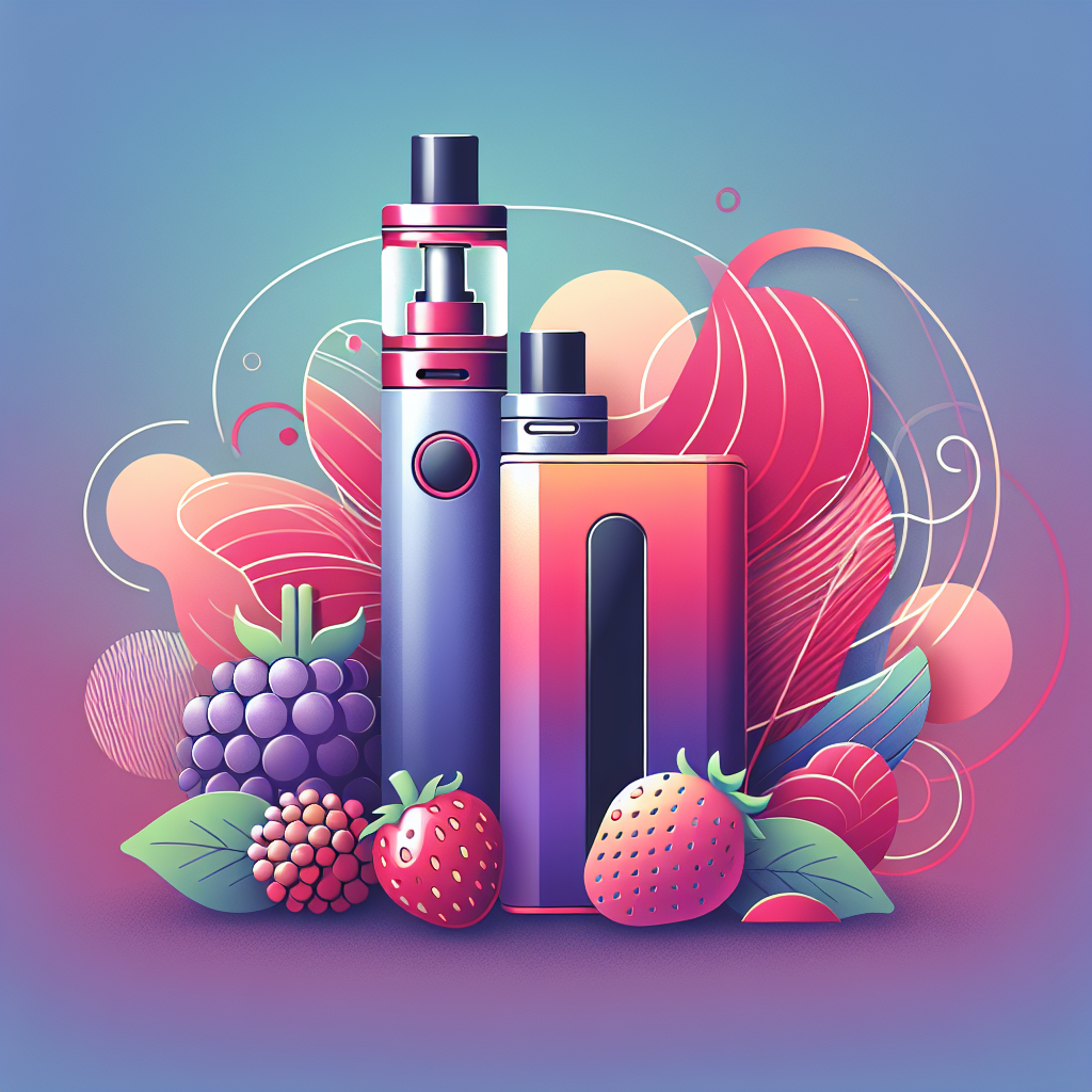 Вейп девайси з ягодними смаками на мінімалістичному фоні